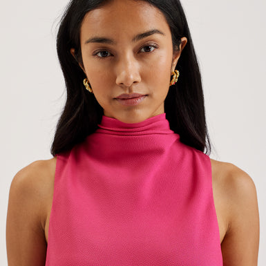 Women's Anini-Cowl Neck Sleeveless Top Fuchsia