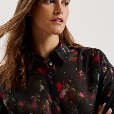 Women's Atuel-Oversized Printed Long Sleeve Shirt Black