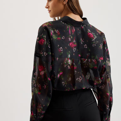 Women's Atuel-Oversized Printed Long Sleeve Shirt Black
