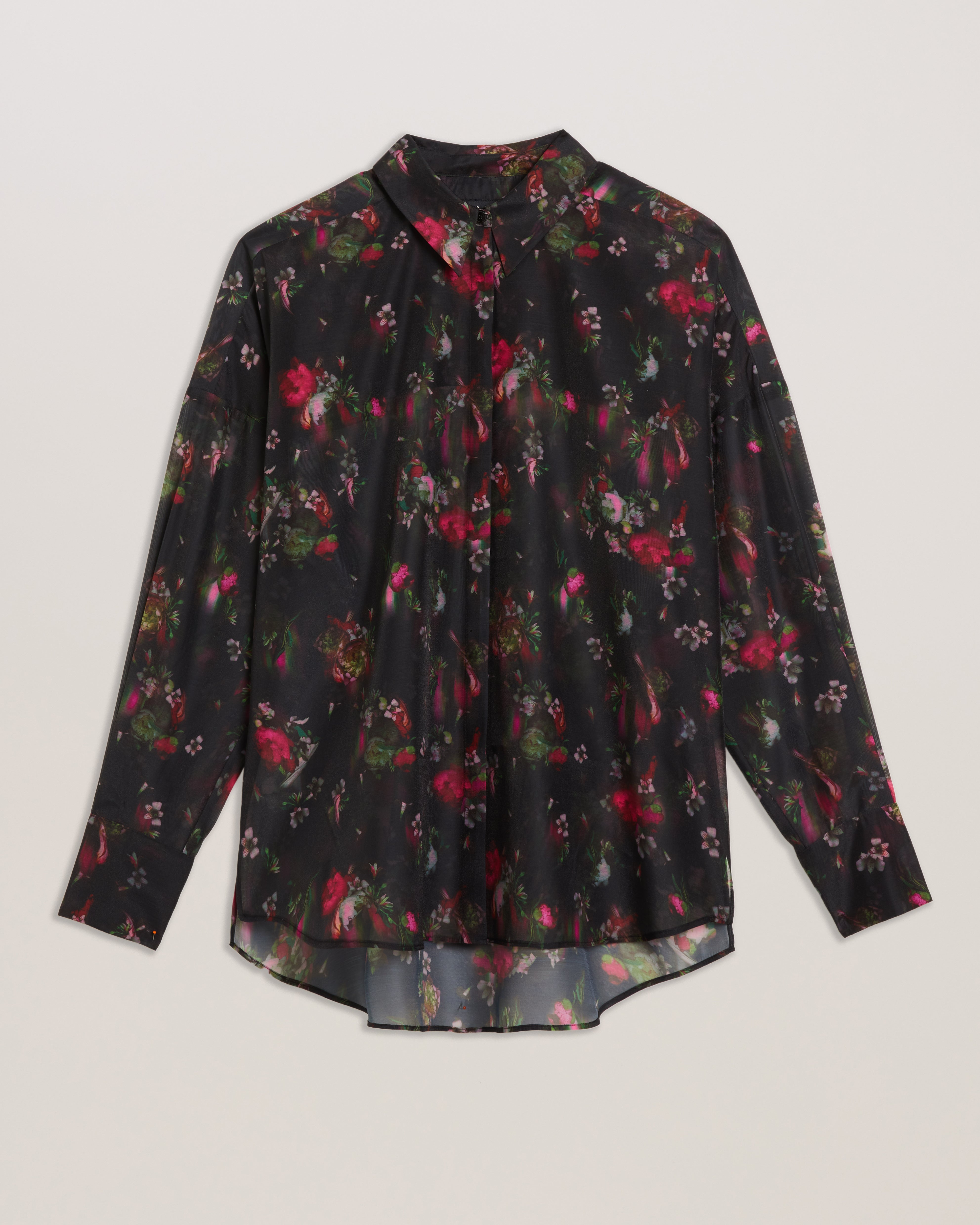 Women's Atuel-Oversized Printed Long Sleeve Shirt Black