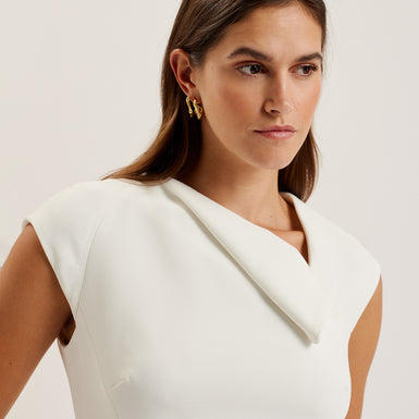 Women's Bayree-Asymmetric Folded Neckline Midi Dress White