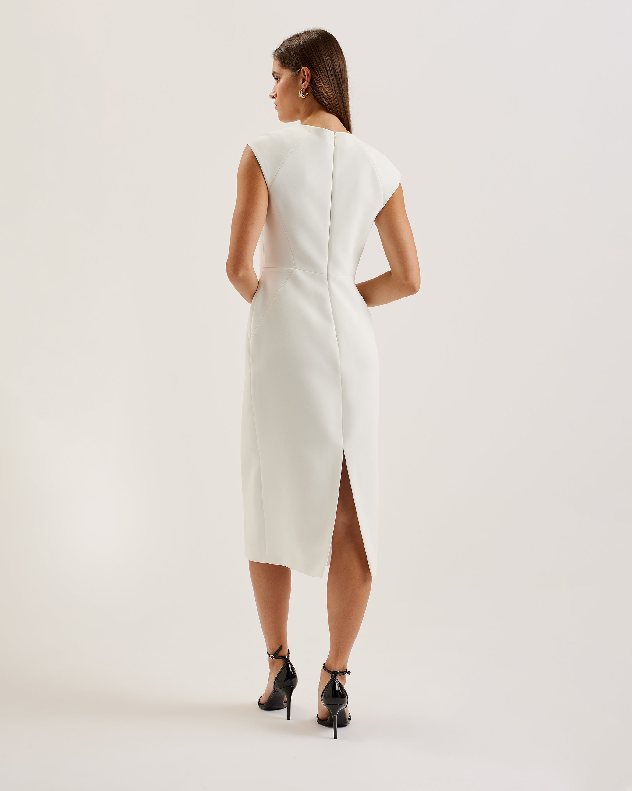 Women's Bayree-Asymmetric Folded Neckline Midi Dress White