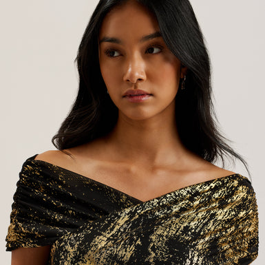 Women's Serinha-Bardot Foil Printed Midi Dress Black