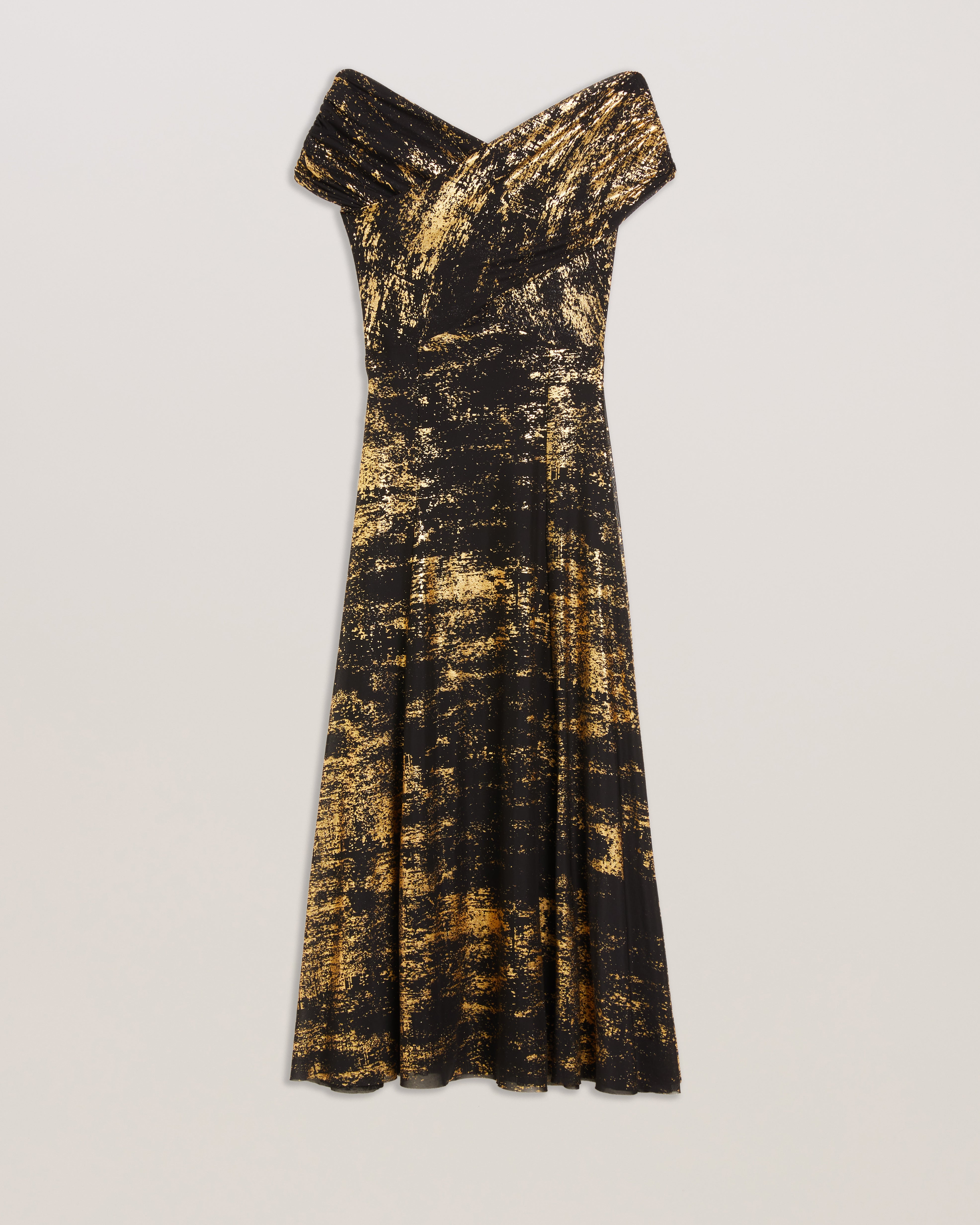 Women's Serinha-Bardot Foil Printed Midi Dress Black