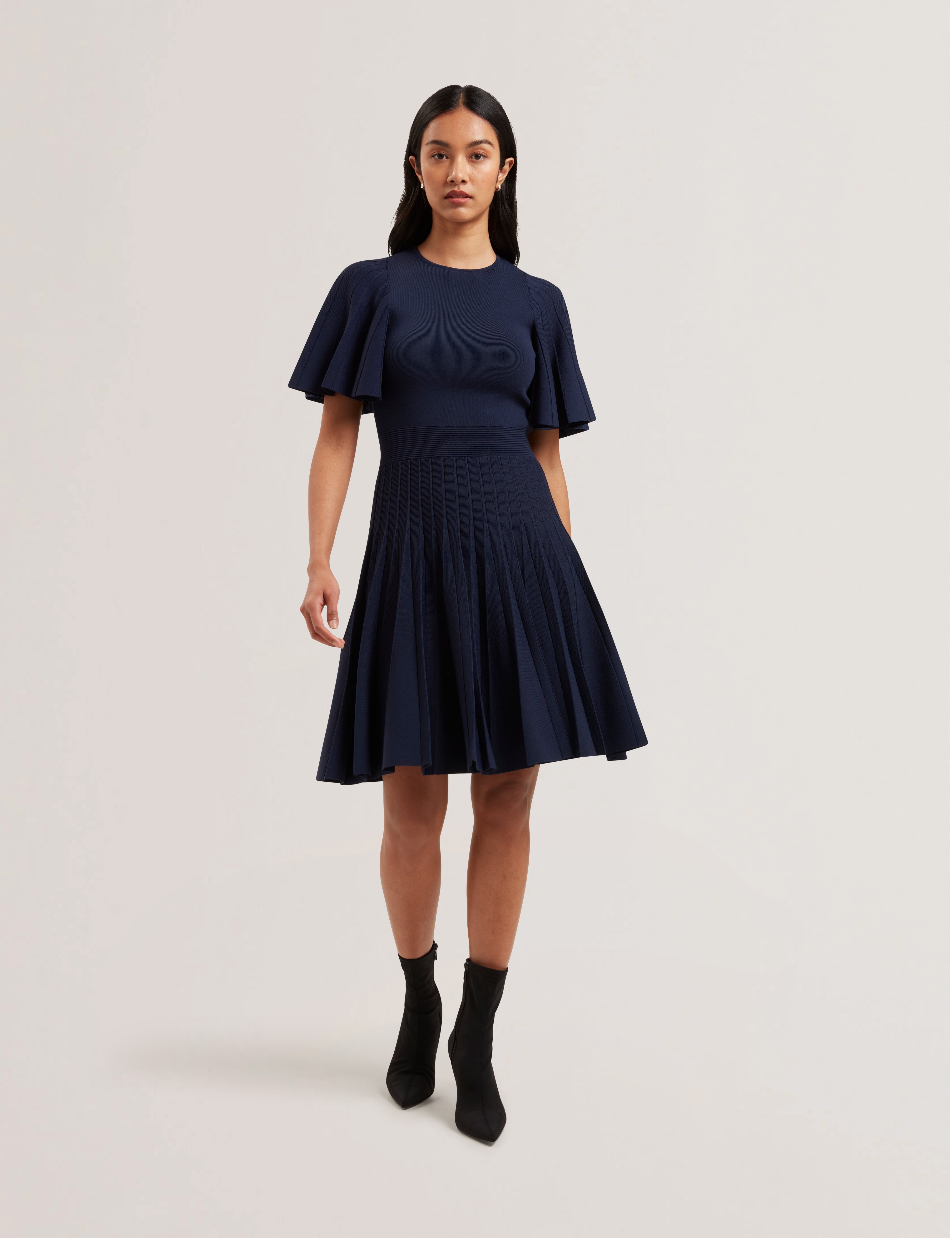 Women's ALENHA-Knitted Angel Sleeve Mini Dress Navy