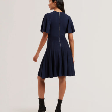 Women's ALENHA-Knitted Angel Sleeve Mini Dress Navy