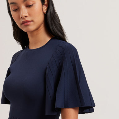 Women's ALENHA-Knitted Angel Sleeve Mini Dress Navy