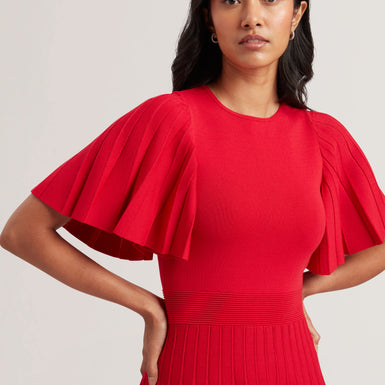 Women's Alenha-Knitted Angel Sleeve Mini Dress Red