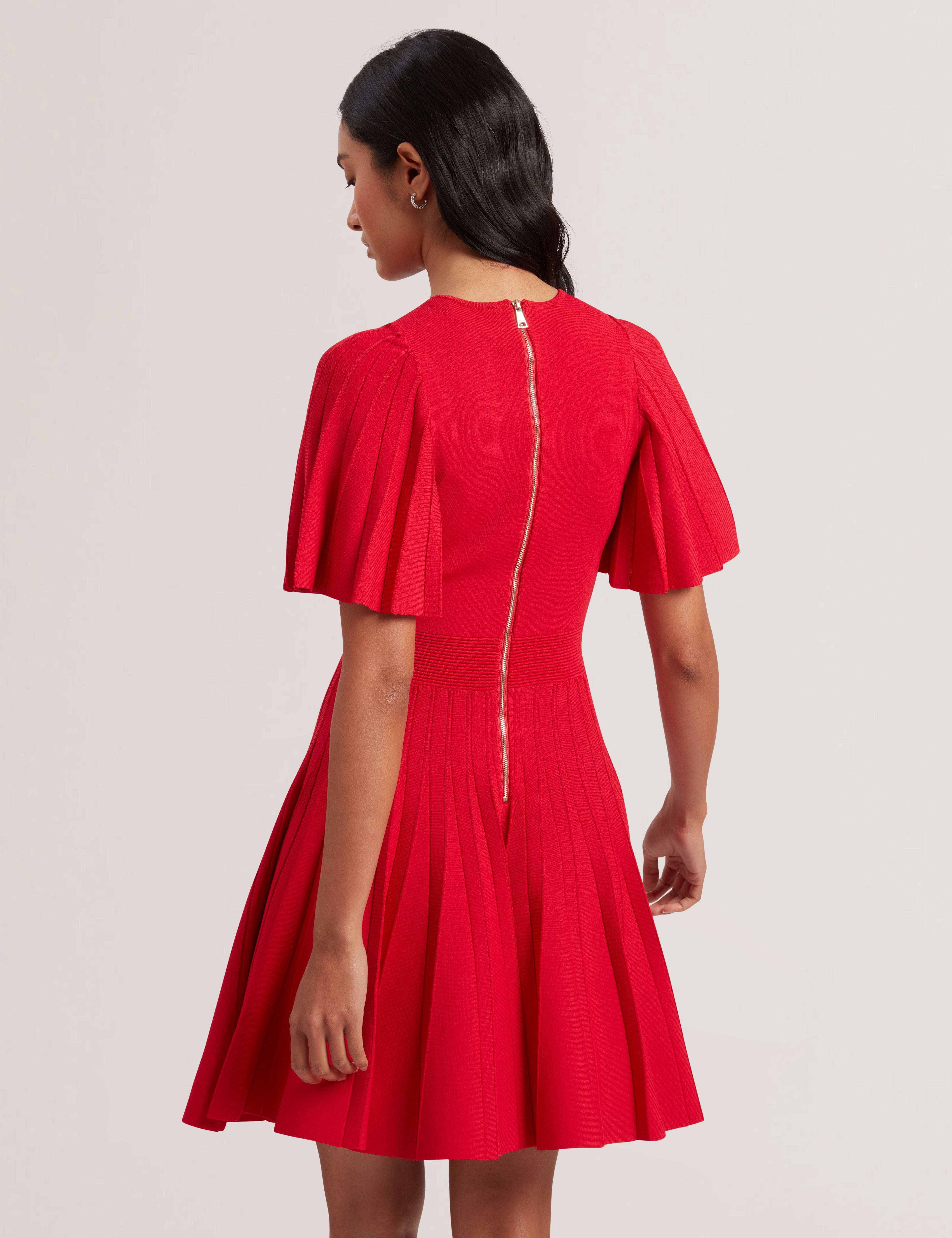 Women's Alenha-Knitted Angel Sleeve Mini Dress Red