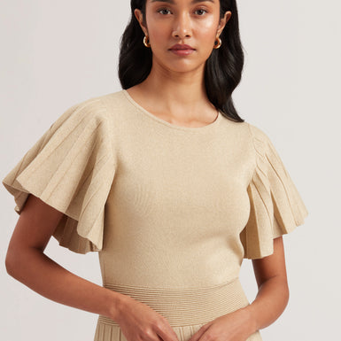 Women's Madisnn-Metallic Angel Slv Knit Skater Dress Gold