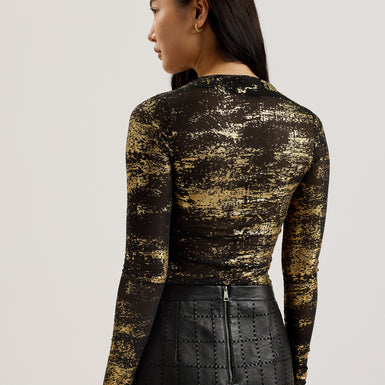 Women's Karenha-Foil Printed Skinny Fit Mesh Top Black