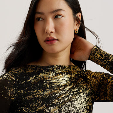 Women's Karenha-Foil Printed Skinny Fit Mesh Top Black