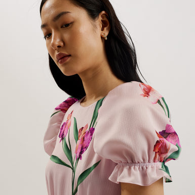 Women's Meriel-Midi Tea Dress With Puff Sleeves Lt-Pink