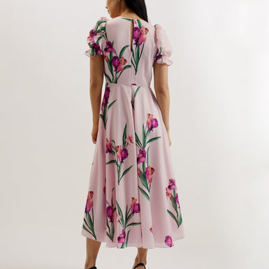 Women's Meriel-Midi Tea Dress With Puff Sleeves Lt-Pink
