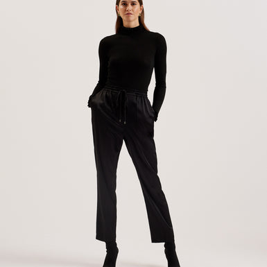 Women's Janittt-Rib Funnel Neck Frill Jumper Black