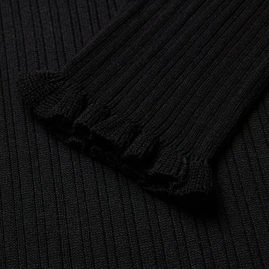 Women's Janittt-Rib Funnel Neck Frill Jumper Black