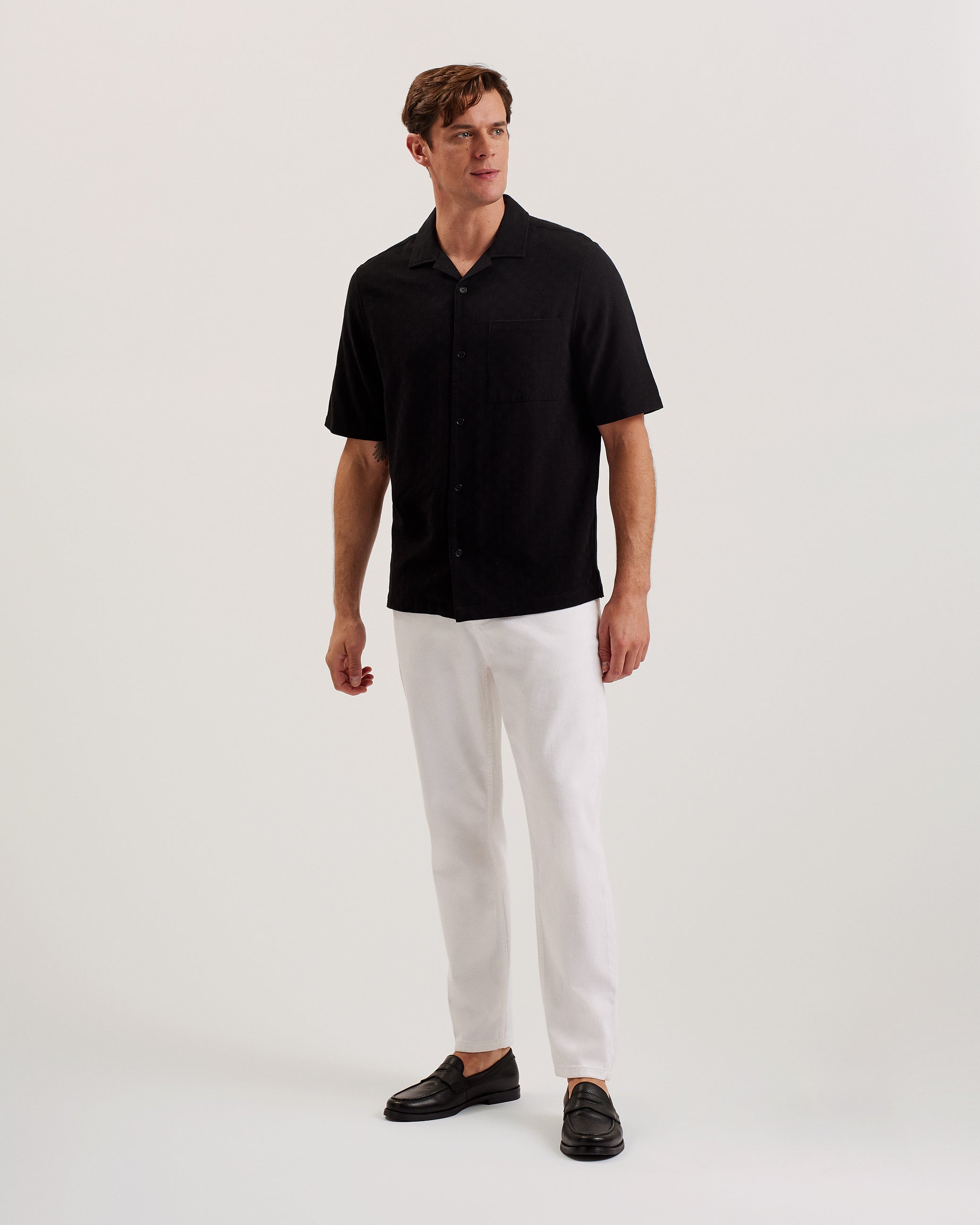 Men's Beckfor-Ss Oversized Textured Check Shirt Black