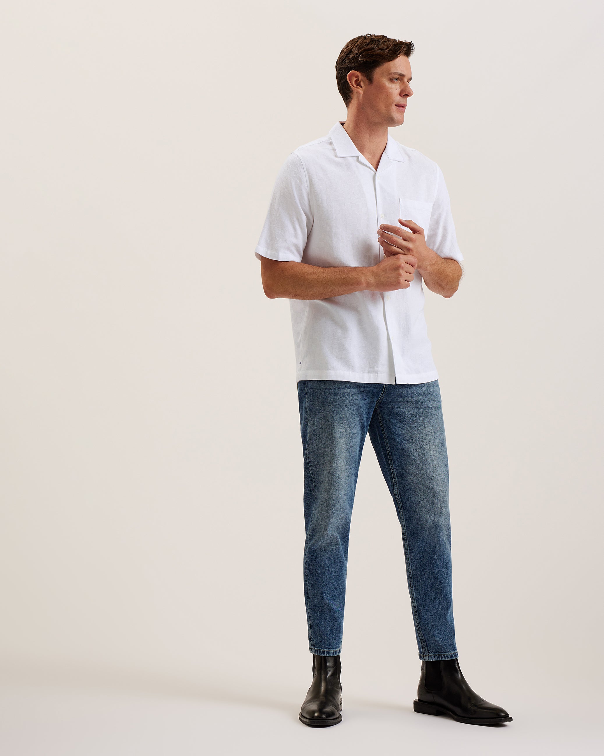 Men's Beckfor-Ss Oversized Textured Check Shirt White