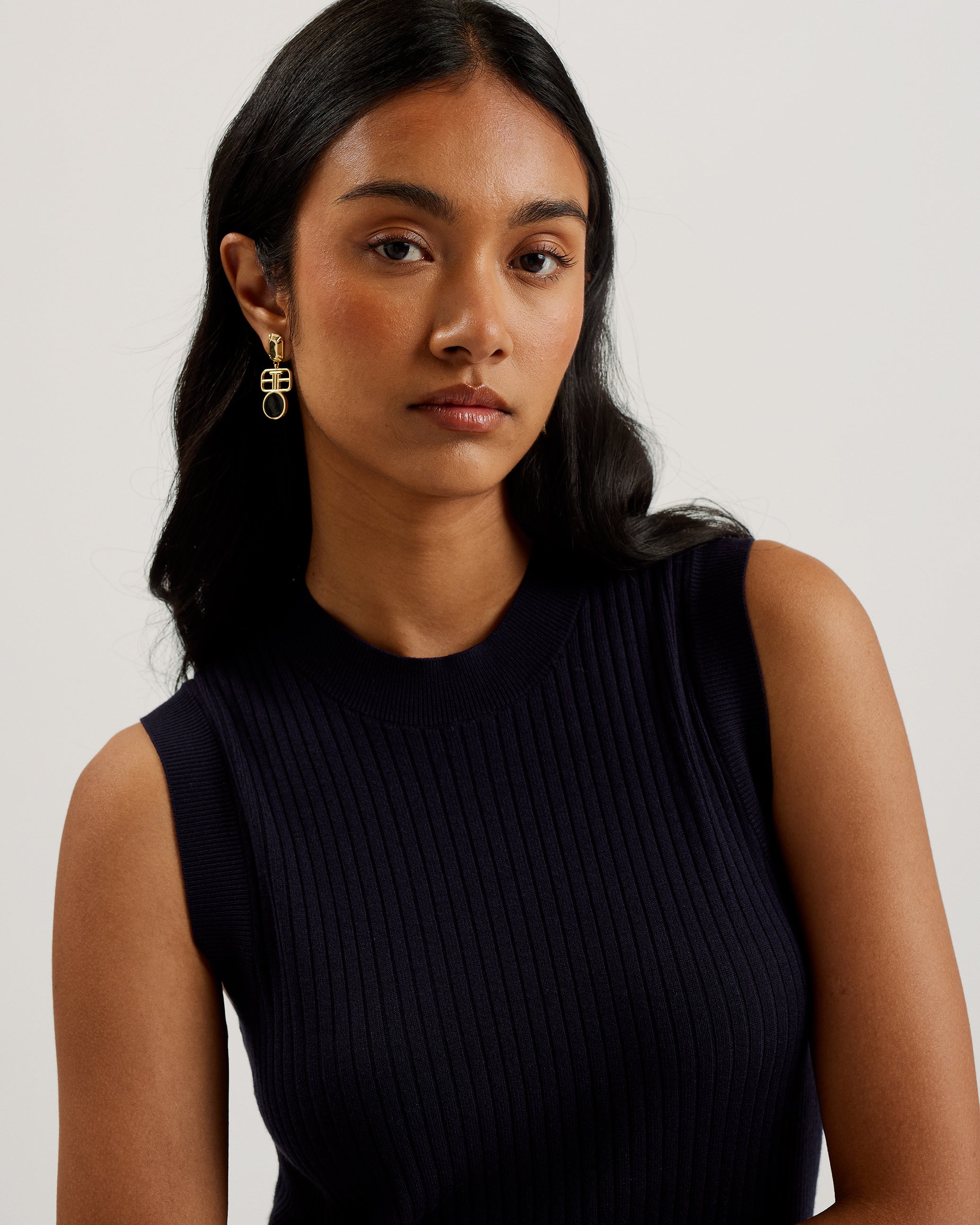 Women's Sandiii-Ribbed Crew Neck Knitted Column Maxi Navy