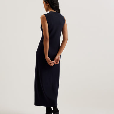 Women's Sandiii-Ribbed Crew Neck Knitted Column Maxi Navy