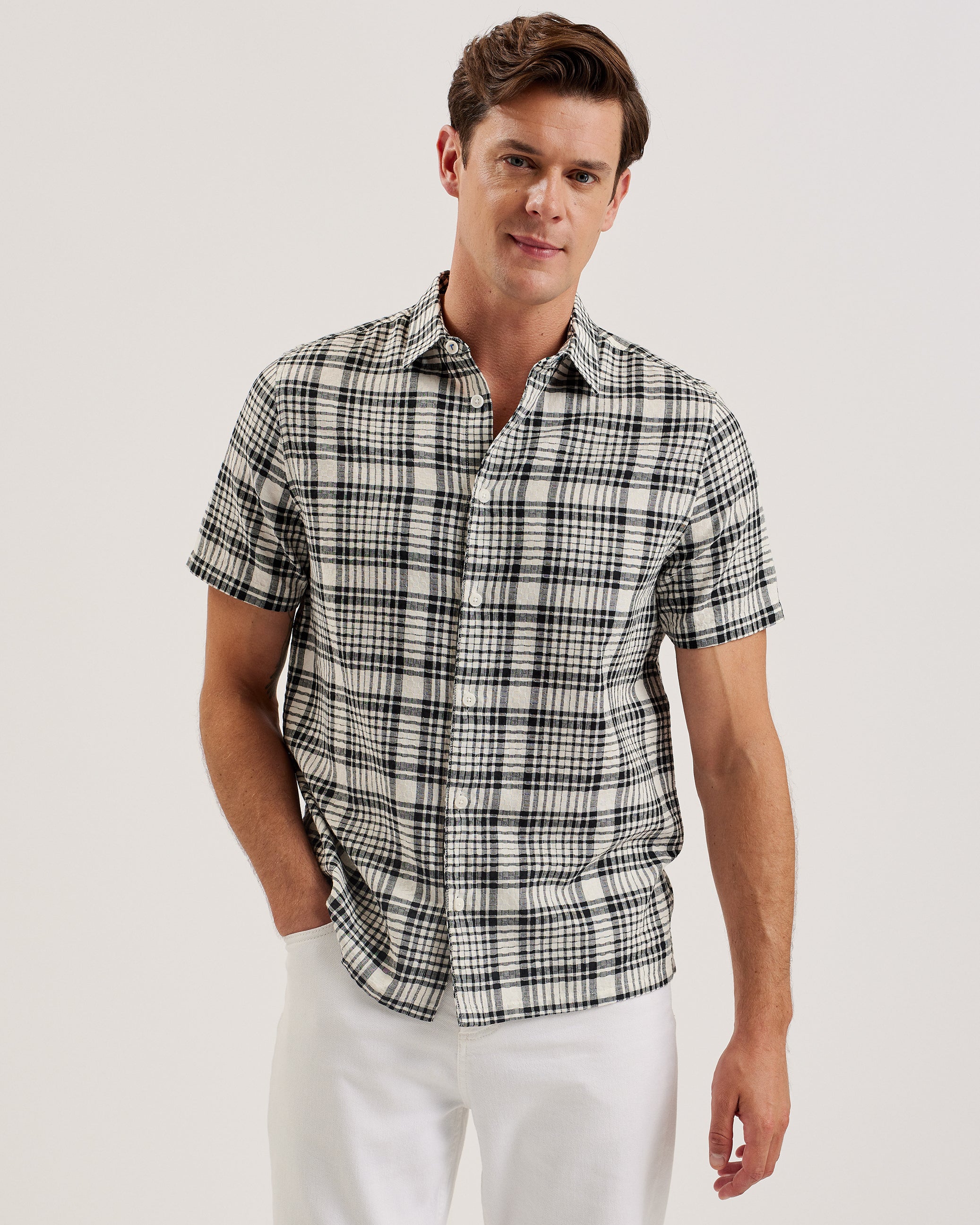 Men's Olivere-Ss Relaxed Fit Block Check Shirt Black