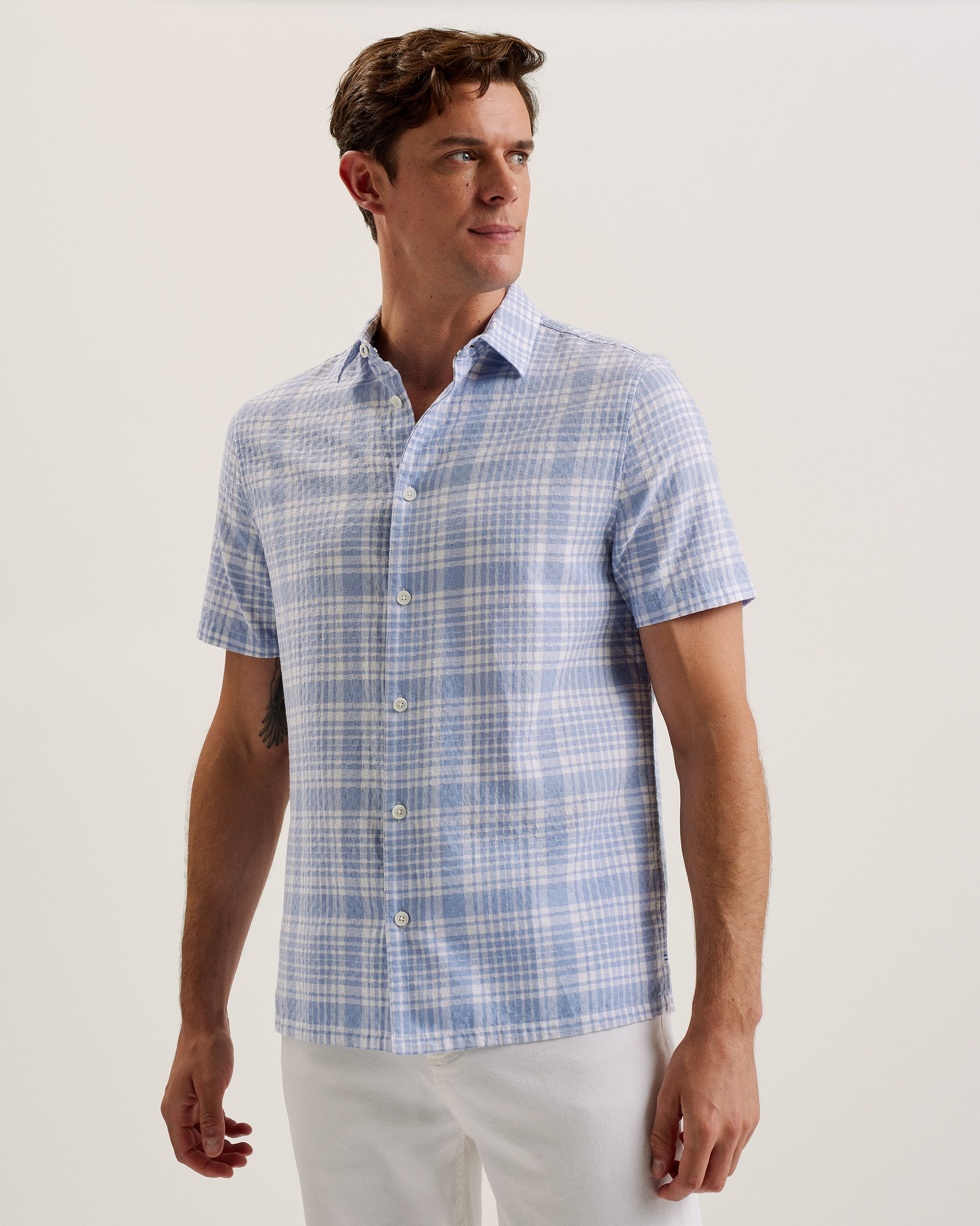 Men's Olivere-Ss Relaxed Fit Block Check Shirt Blue