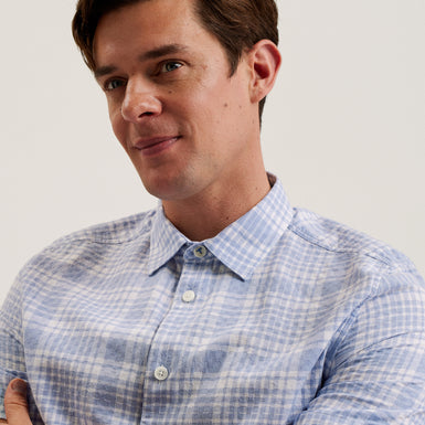 Men's Olivere-Ss Relaxed Fit Block Check Shirt Blue