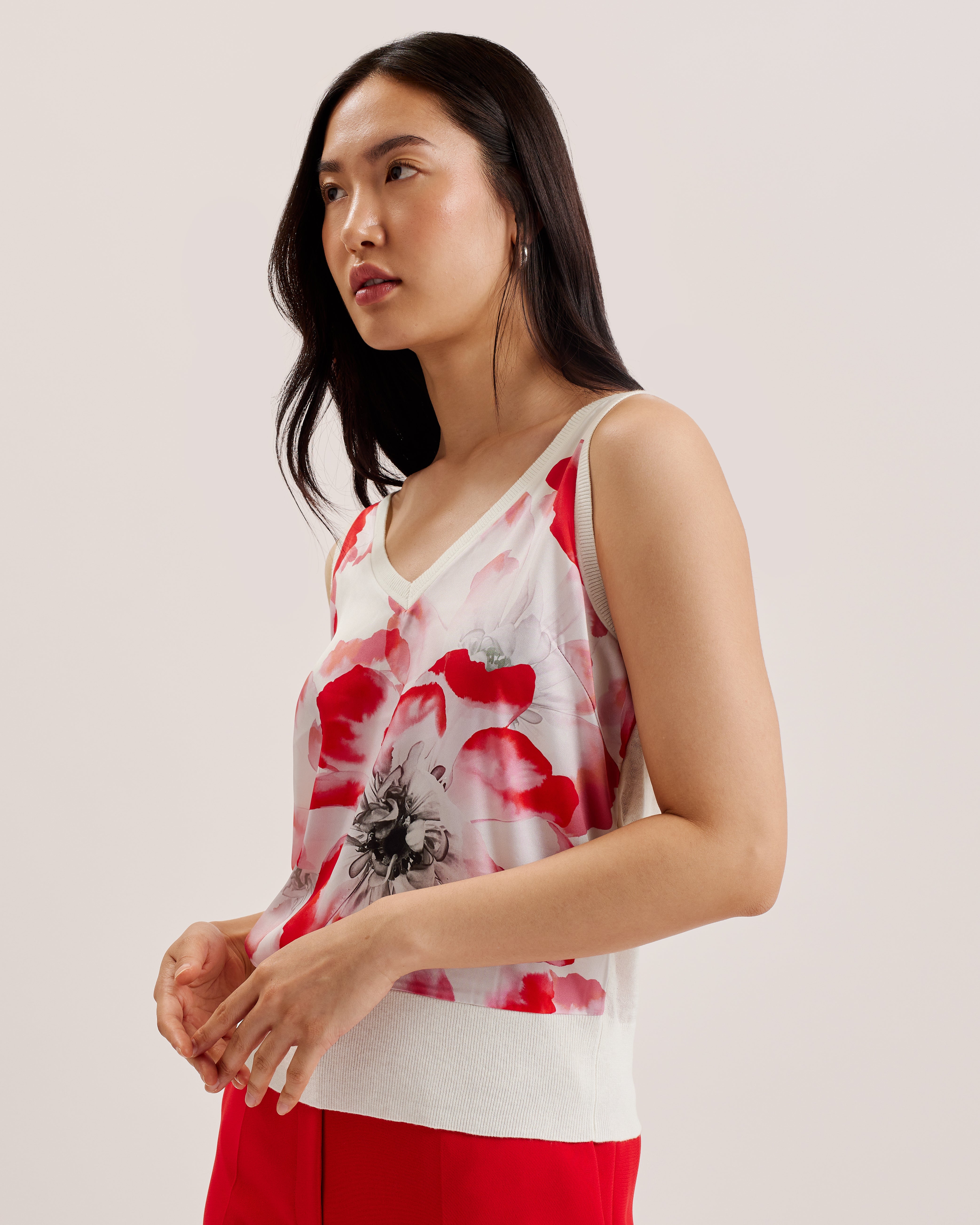 Women's Heidiii-Woven Front V Neck Printed Tank Ivory