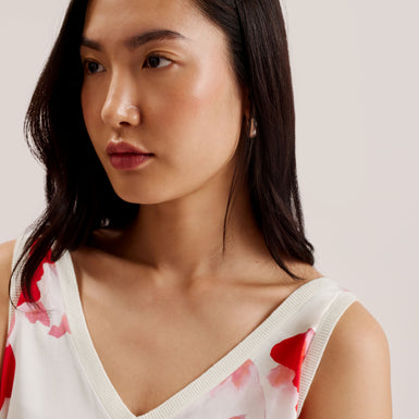 Women's Heidiii-Woven Front V Neck Printed Tank Ivory