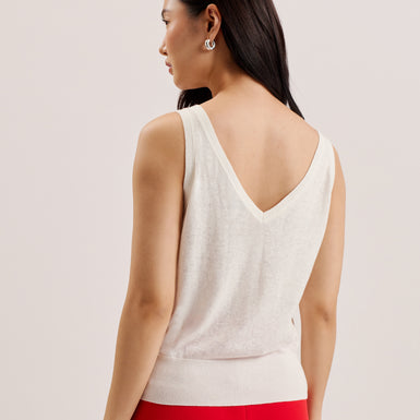 Women's Heidiii-Woven Front V Neck Printed Tank Ivory