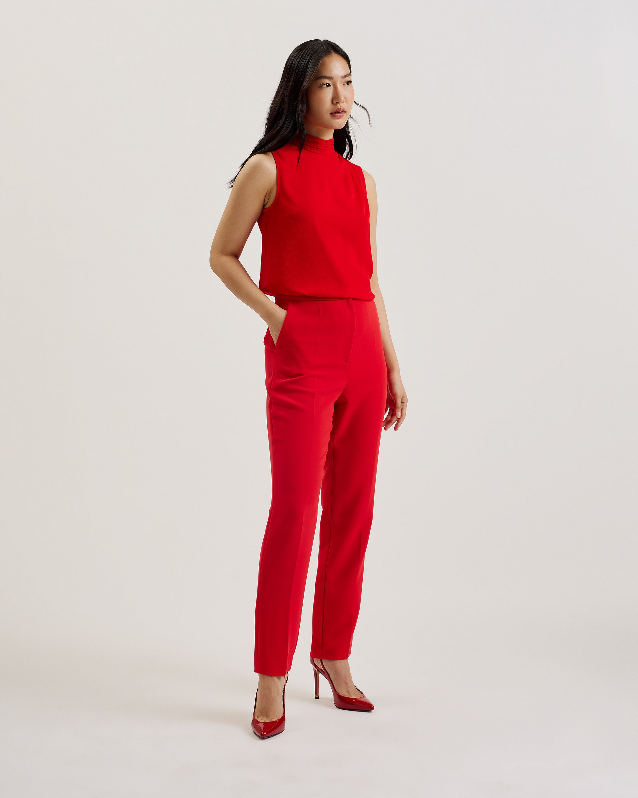 Women's Manattl-Tapered Tailored Trouser Red