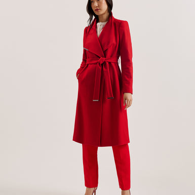 Women's Rose-Midi Length Belted Wool Wrap Coat Brt-Red