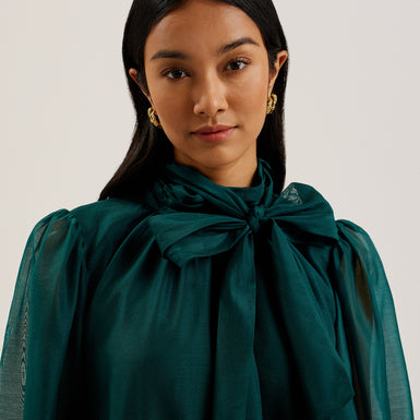 Women's Adaifi-Sheer Organza Tie Neck Maxi Dress Dk-Green