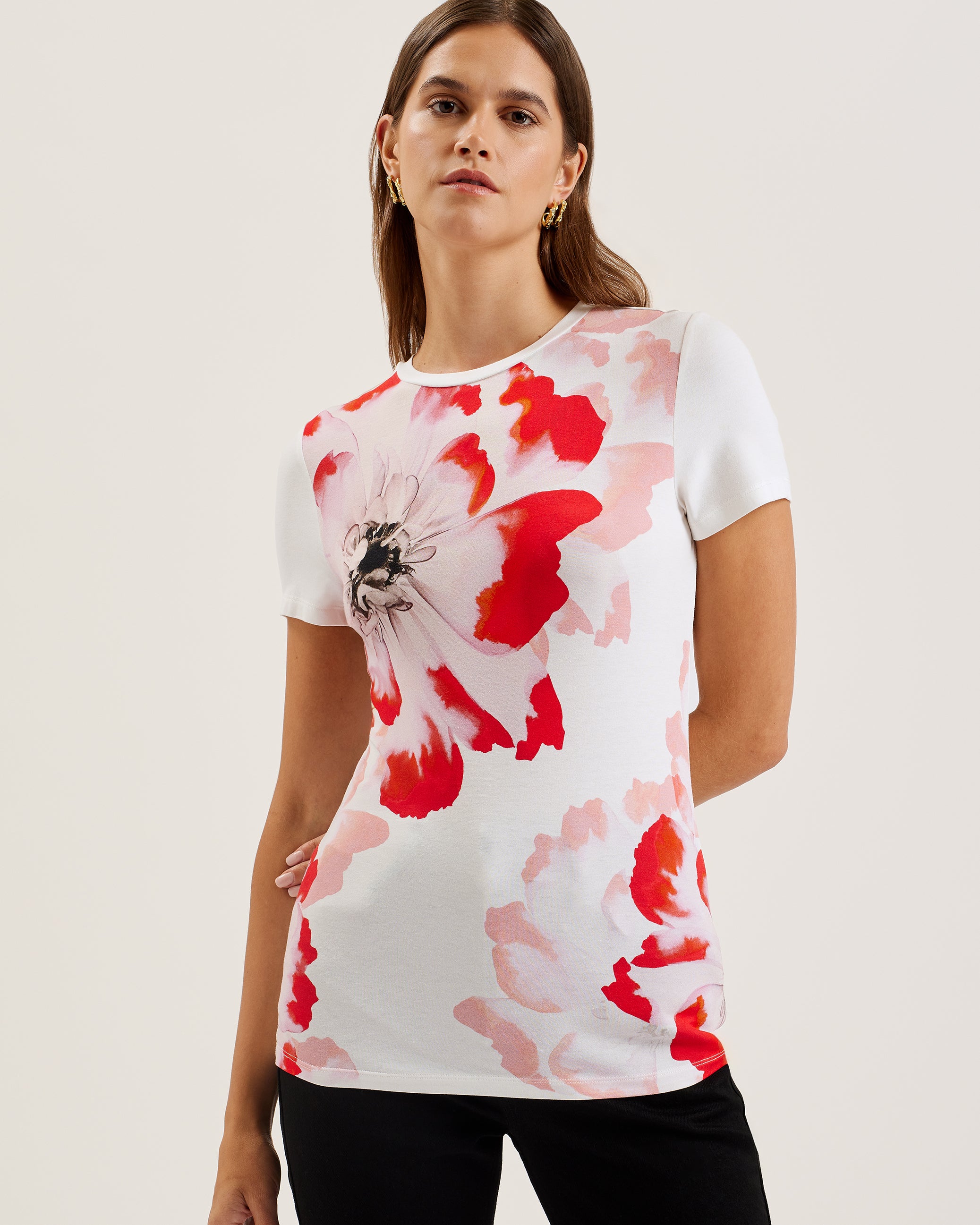 Women's Sindhaa-Printed Short Sleeve Fitted Tee Ivory