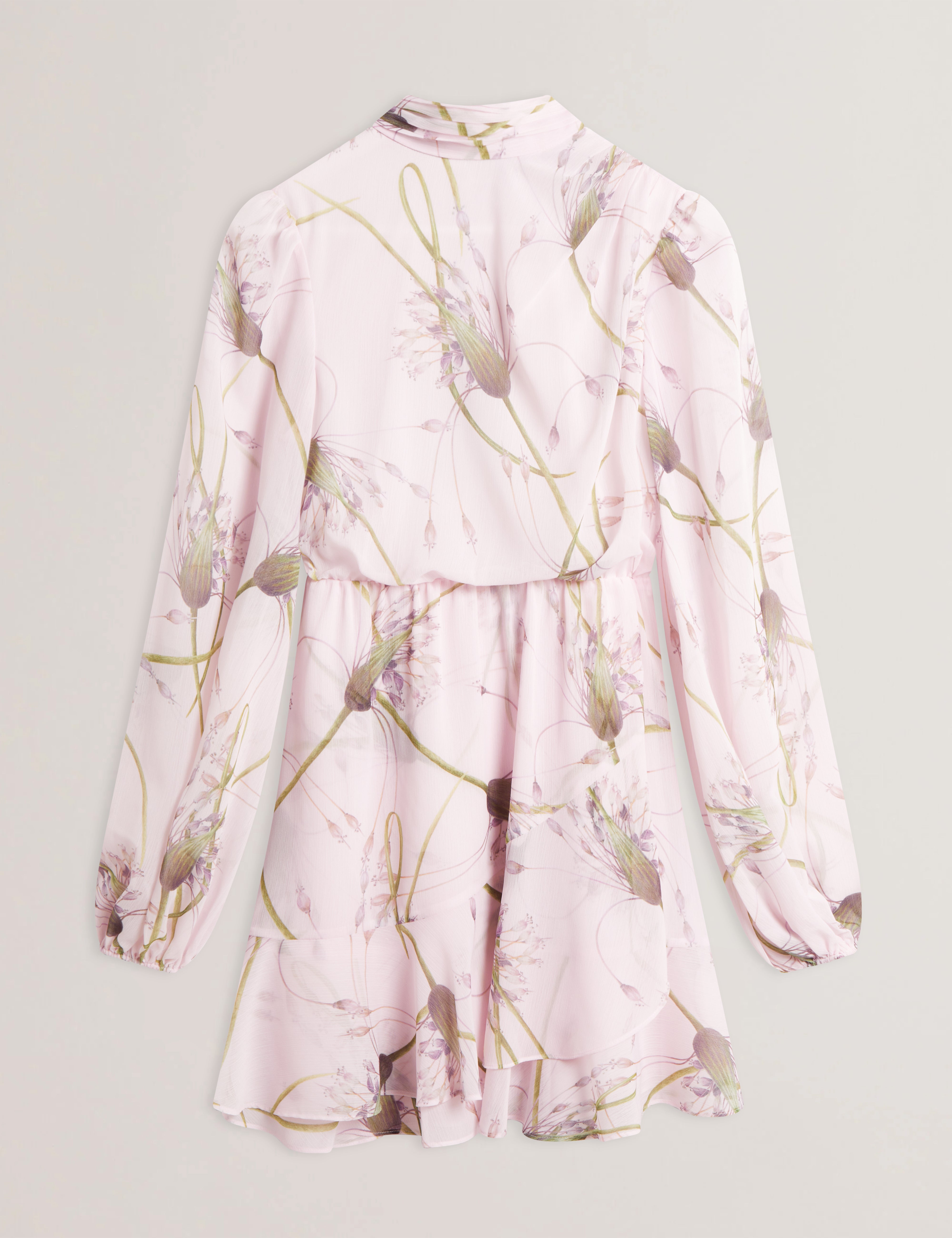 Women's ARAKAS-Printed Long Sleeve Neck Tie Mini Dress Lt-Pink