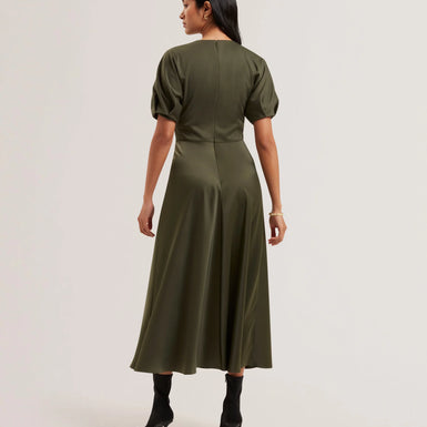 Women's EDULIS-Ponte Bodice Satin Skirt Midi Dk-Green