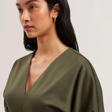 Women's EDULIS-Ponte Bodice Satin Skirt Midi Dk-Green