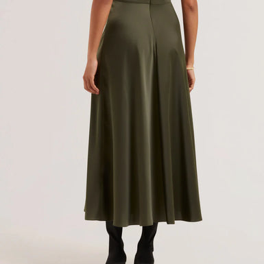 Women's EDULIS-Ponte Bodice Satin Skirt Midi Dk-Green