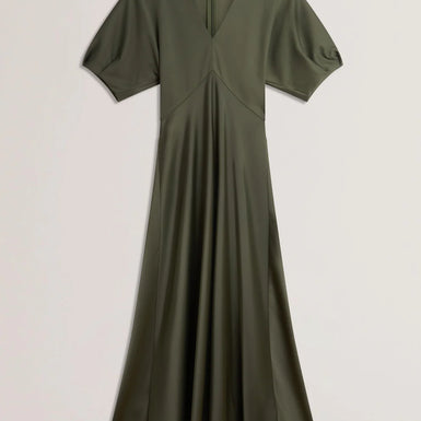 Women's EDULIS-Ponte Bodice Satin Skirt Midi Dk-Green