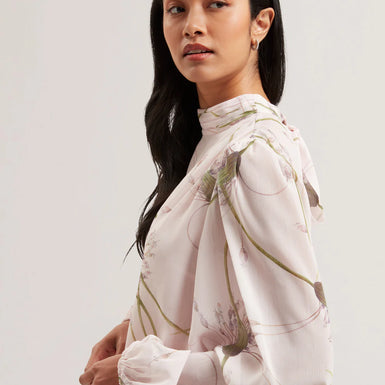 Women's ALATI-Printed Tie Neck Long Sleeve Blouse