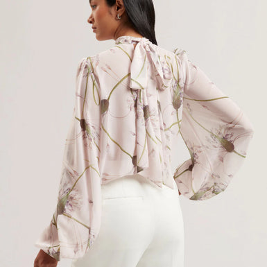 Women's ALATI-Printed Tie Neck Long Sleeve Blouse