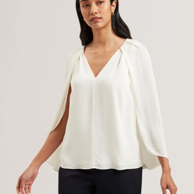 Women's EVROS-V-neck Capelet Sleeve Blouse