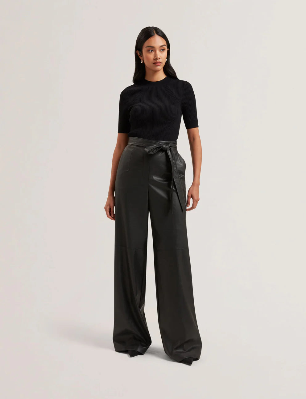 Women's Telea-Faux Leather Leg Knit Bodice Jumpsuit