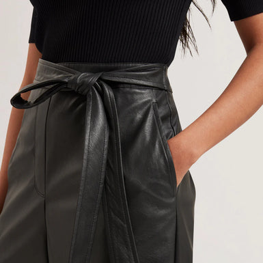 Women's Telea-Faux Leather Leg Knit Bodice Jumpsuit