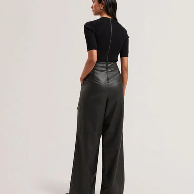 Women's Telea-Faux Leather Leg Knit Bodice Jumpsuit