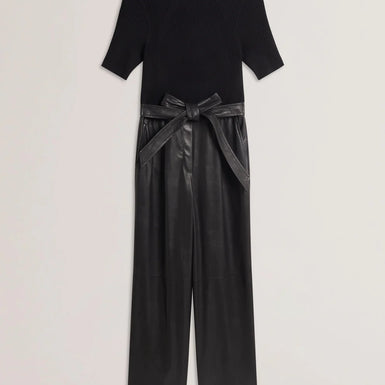 Women's Telea-Faux Leather Leg Knit Bodice Jumpsuit