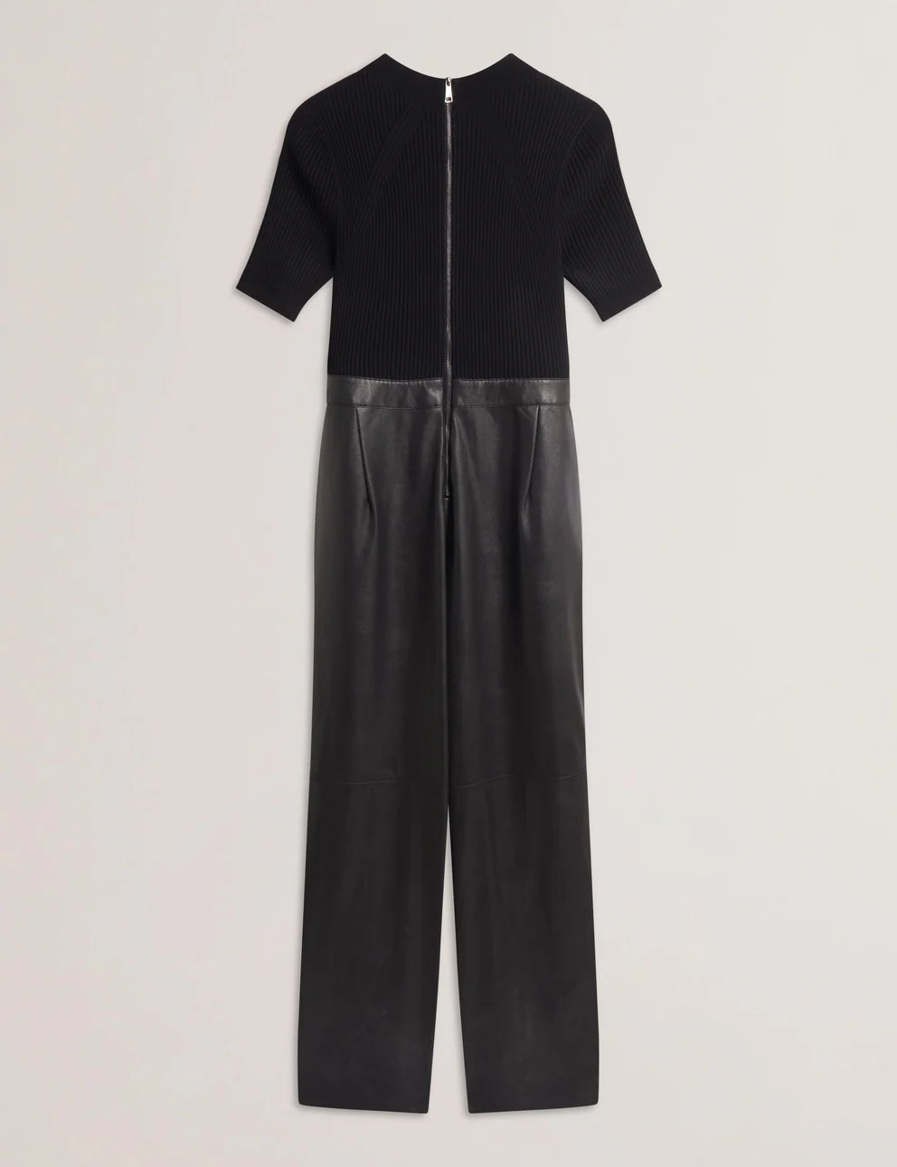 Women's Telea-Faux Leather Leg Knit Bodice Jumpsuit