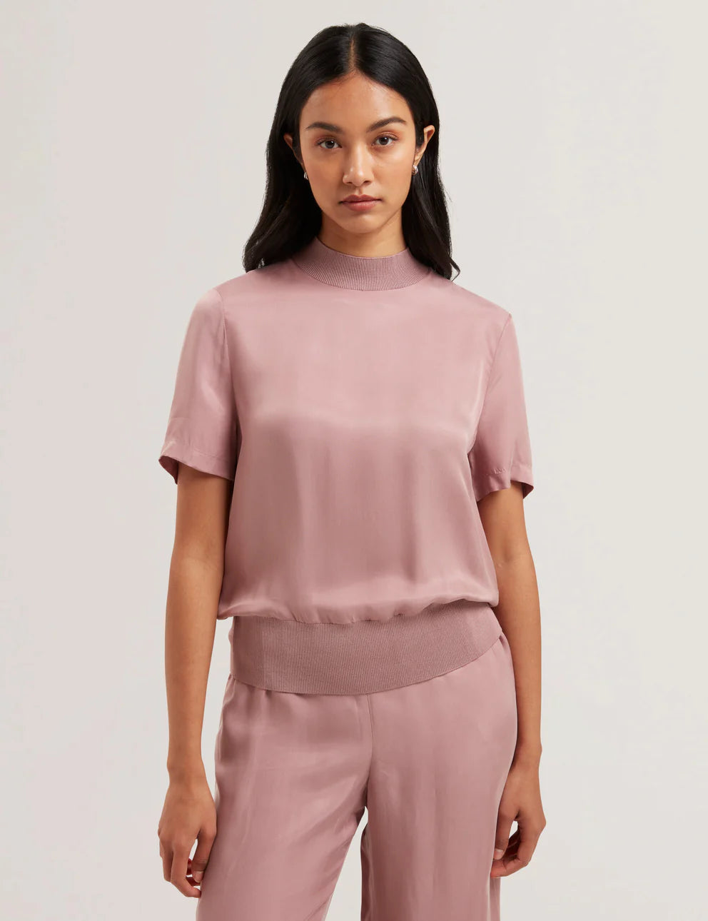 Women's ANYAAA-Cupro Woven Front Short Sleeve Tee