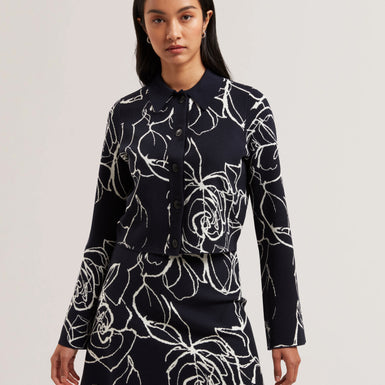 Women's AMELIHA-Knitted Jacquard Collared Cardigan Navy