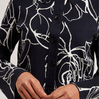 Women's AMELIHA-Knitted Jacquard Collared Cardigan Navy